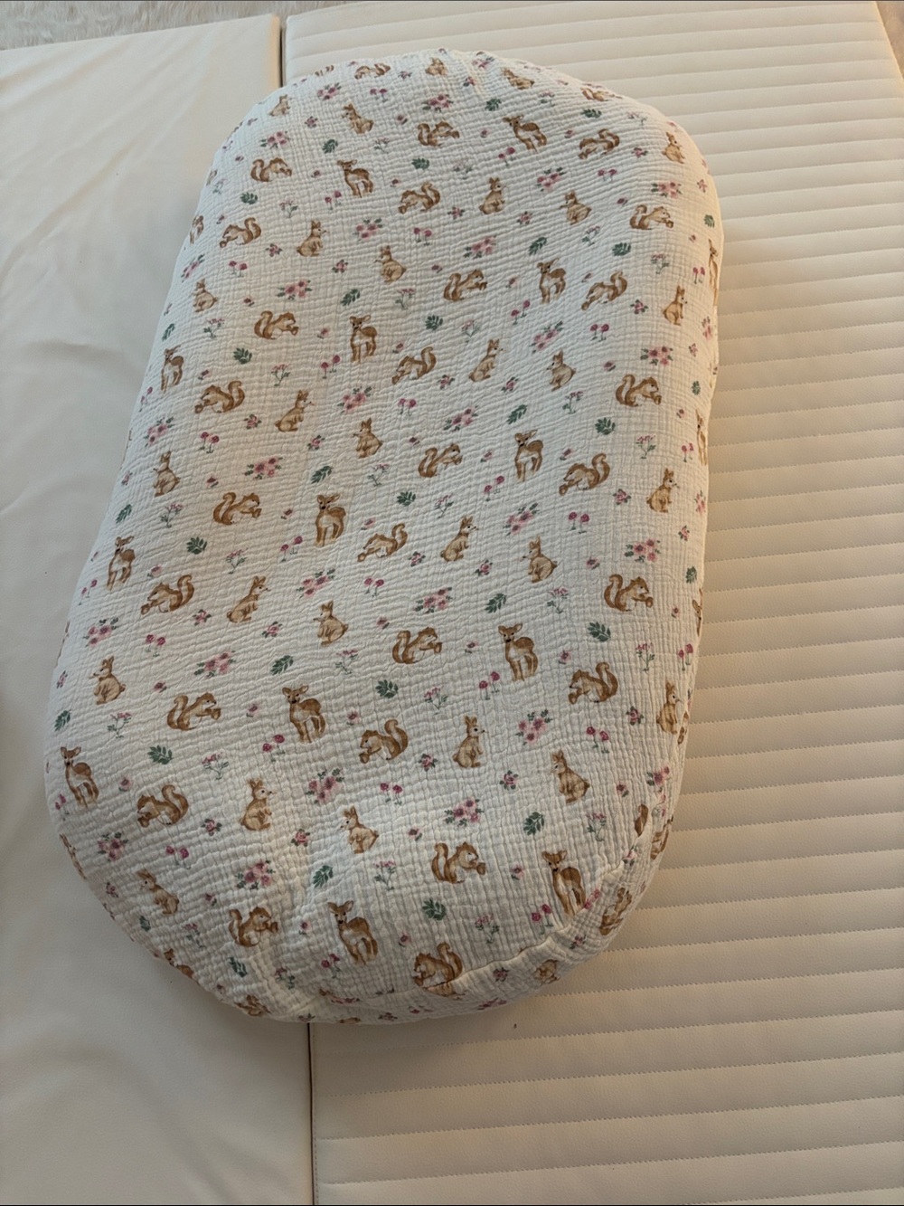 Neutral Bunny-Print Nursery Pillow Cover - White